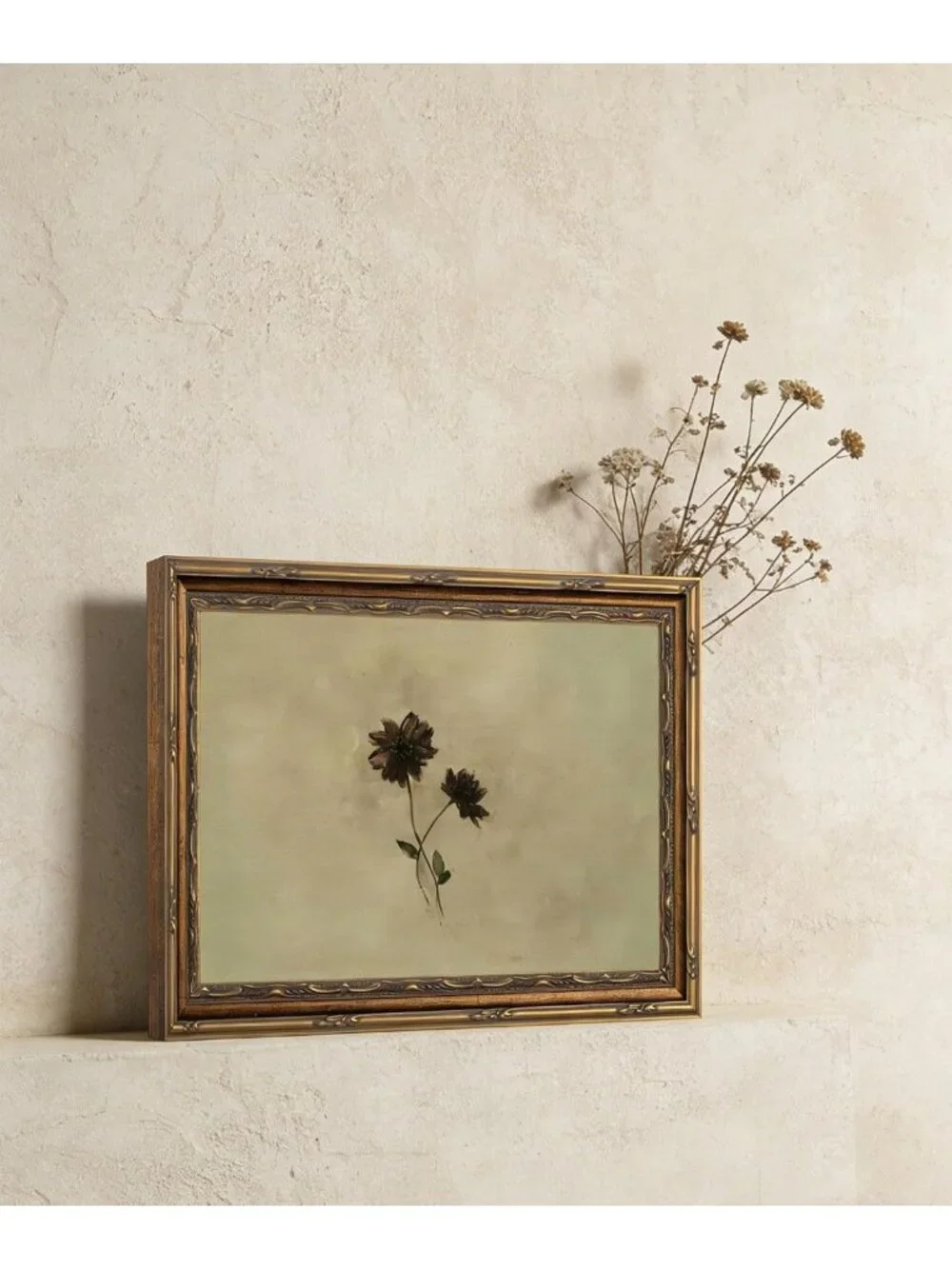 Vintage Gold Framed Floral Wall Art - Antique Botanical Decor for Living Room